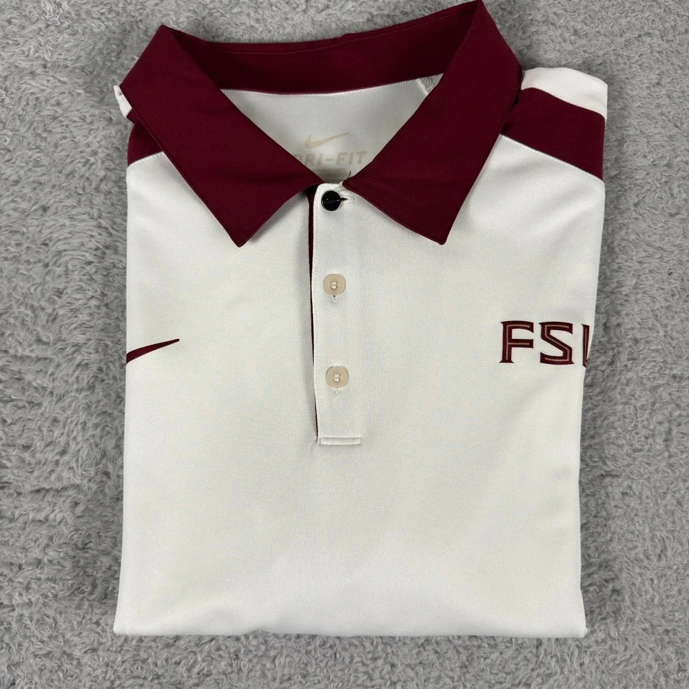 Nike FSU Florida State Seminoles Dri-FIT‎ Polo 2XL Shirt Mens White Garnet XL